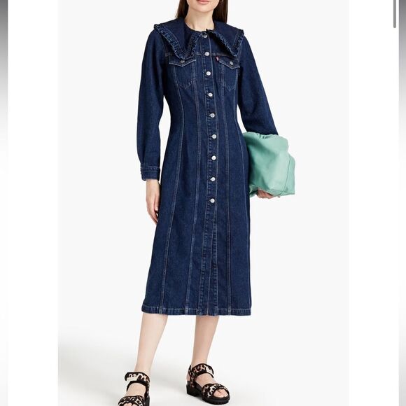 GANNI X LEVI'S Ruffle-trimmed cotton and hemp-blend denim shirt dress - Picture 2 of 12